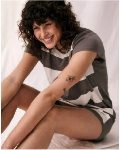 Chemise De Nuit Manches Courtes 100% Jersey Coton Nuit Triumph (Rayé)