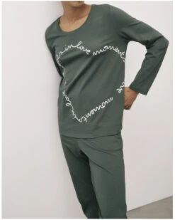 Hom Soldes Magasin -Hom Soldes Magasin ensemble de pyjama 100 coton bio nuit triumph smoky green 1