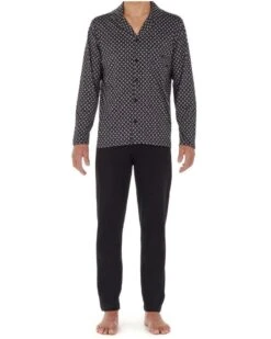 Pyjama Long HOM Vince 100% Coton (Imprimé Noir) -Hom Soldes Magasin pyjama long hom vince 100 coton imprime noir 2