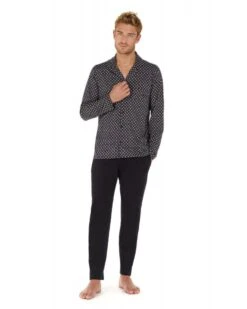 Pyjama Long HOM Vince 100% Coton (Imprimé Noir) -Hom Soldes Magasin pyjama long hom vince 100 coton imprime noir 4