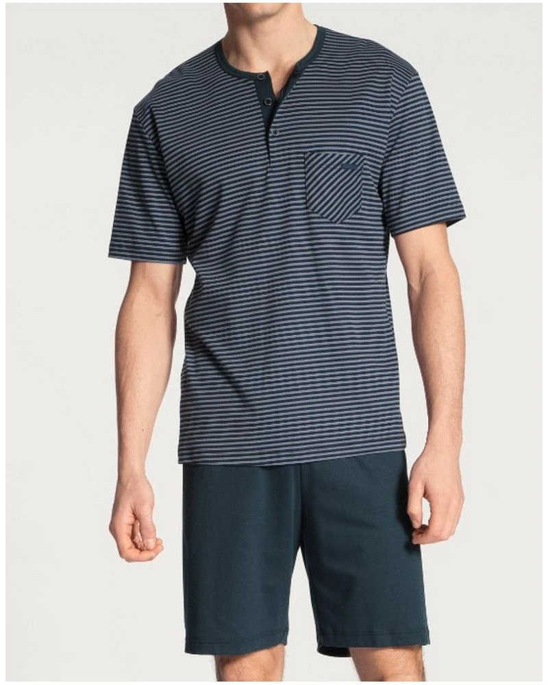 Pyjama Short Manches Courtes Boutonné Calida Relax 100% Coton Interlock (Dark Sapphire)