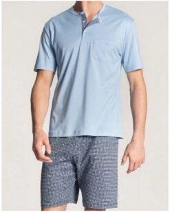 Pyjama Short Manches Courtes Boutonné Calida Relax Choice 100% Coton (Placid Blue)
